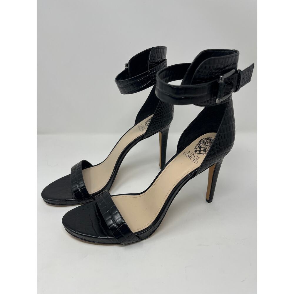 Vince Camuto Size 11 M Farella Black Leather Open Toe heels sandals shoes